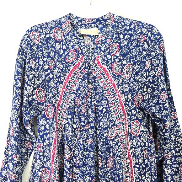 Natalie Martin Fiore Silk Maxi Dress XS Blue White Pelicano Floral Print Boho - Picture 4 of 11